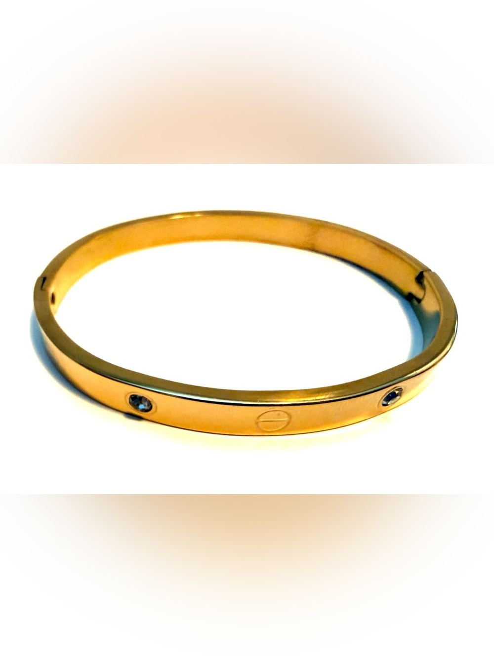 Gold-Tone Women's Screw-Detail Bangle Bracelet with Crystal Accents